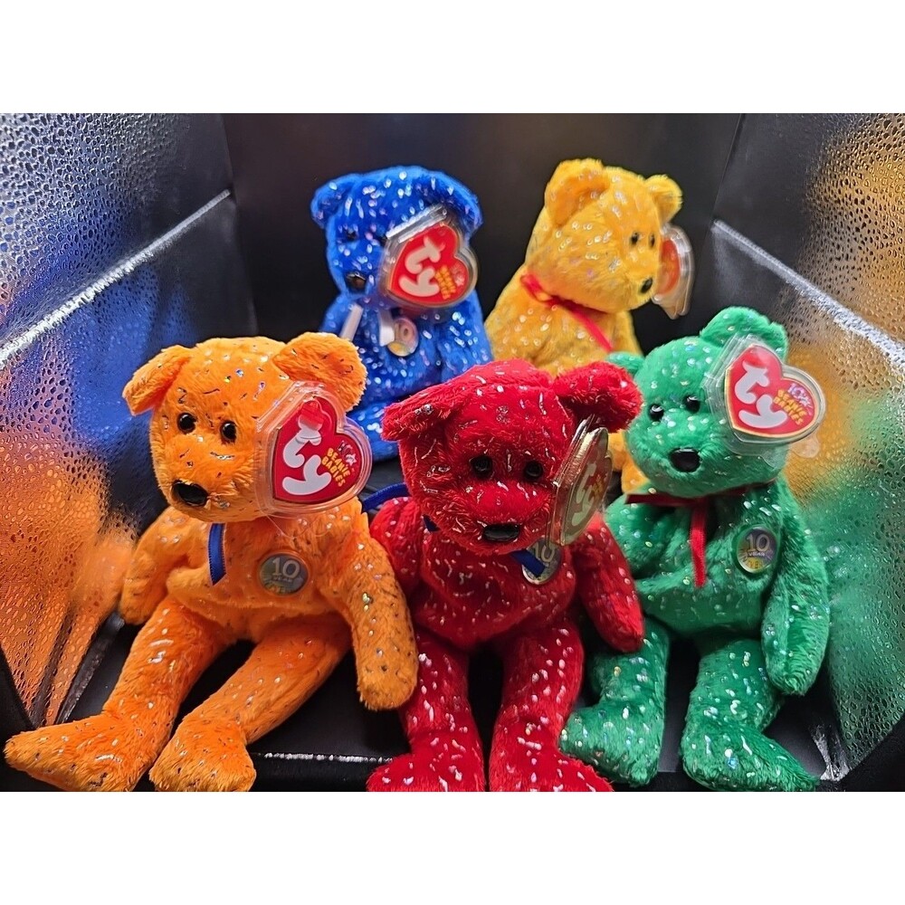 Ty Beanie Babies 10 Year Anniversary Bear Lot of 5 – 2002/2003 Glitter Set